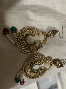 Chand Bali Earrings With Pearl Latkan Hook loops
