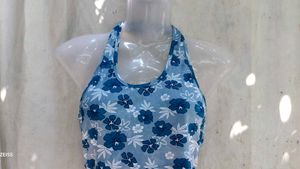 Blue Floral Halter Neck Crop Top