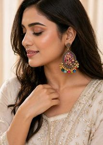 Resin Ethnic Jhumka Earrings with Colorful Beads