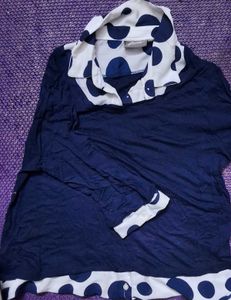 Navy Blue Polka Dot Turtleneck Top