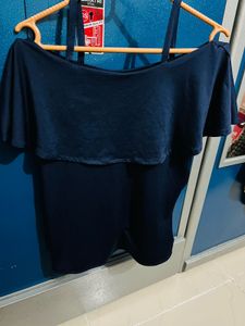 Navy Blue Off-Shoulder Ruffle Top