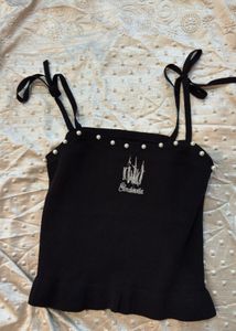 Black Cinderella Tank Top with Pearls