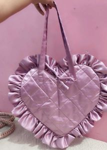 Heart shape satin tote bag with bow ribbons