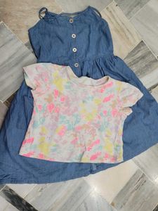 Denim Button-Up Dress with tie- dyeTop