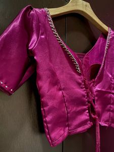 Luxe Pink Satin Blouse with Pearl Embellish