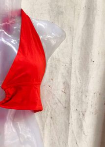 Red Halter Neck Crop Top with Ring Detail