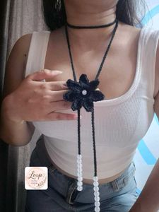 Crocheted Flower Bolo Necklace