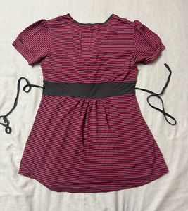 Madame Pink Striped Top with Bow Detail