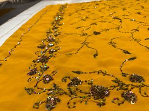 Yellow Sequined Silk Saree