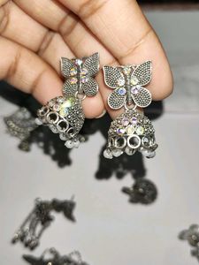 Oxidised Silver Butterfly Jhumka &amp; Statement Earri