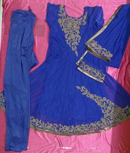 Royal Blue Anarkali Suit with Gold Embroidery