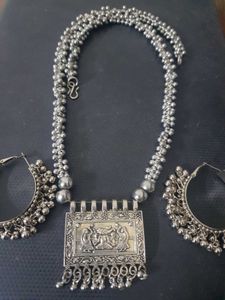 Oxidised Silver Necklace and Earrings Set