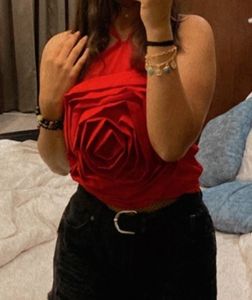 Statement red halter neck top