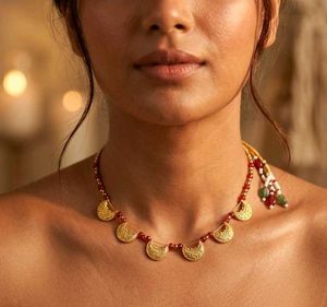 New Gold Plated Necklace with Red Beads