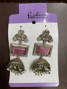 Elegant Pink Stone Jhumka Earrings
