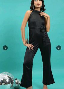 Tokyo Talkies Black Satin Halter Neck Jumpsuit