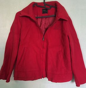 Red Zip-Up Bomber Style Jacket