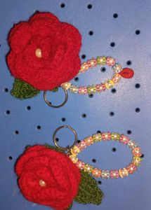 Handmade Crochet Rose Keychain