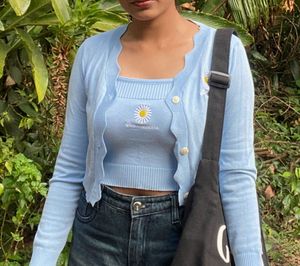 Cute Daisy Knit Blue Set