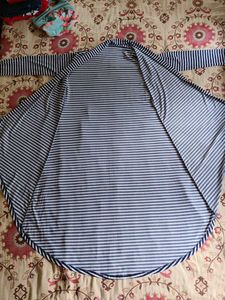 Striped Open Front Long Cardigan