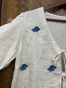 Cream Embroidered Tie-Front Top(Brand new )