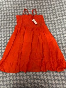 Orange Smocked Tiered Mini Dress