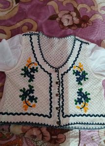 Crocheted Cotton Blouse with Floral Embroidery
