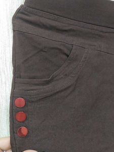 Brown Capris with Decorative Buttons