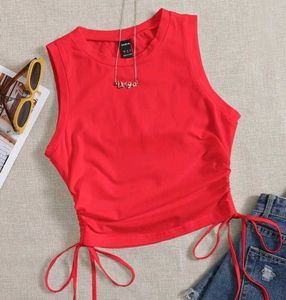 Red Ruched Drawstring Crop Top