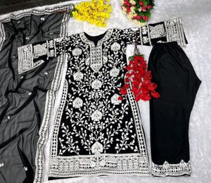 Black Heavy Georgette Top with Work Plazzo Suit