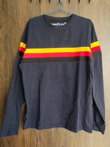 Men Navy Blue Solid Round Neck Pure Cotton T-shirt