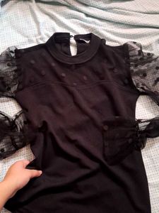 Chic Black Mesh Dot Sleeve Top