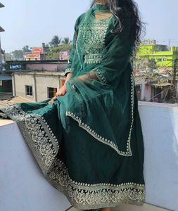 Emerald Green Embroidered Anarkali/ Gown