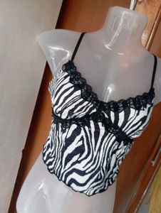 Zebra Print Lace Trim Cami Top
