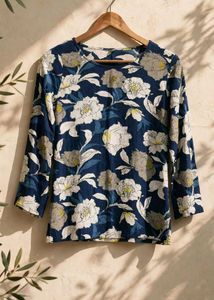 Navy Floral Long Sleeve Top