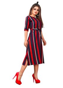 Chic Striped Midi Dress with Belt