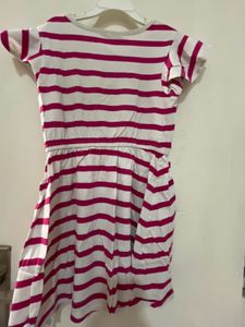Gap Fit N Flare Dress In White Pink Stripes