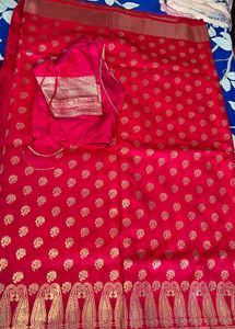 Vibrant Pink Silk Saree with Gold Motifs
