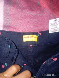 Cute Cherry Print Dark Blue Pants