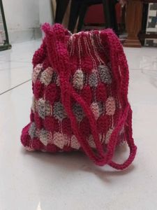 Handmade Crochet Drawstring Pouch Bag