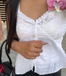 Vintage White Lace Trim Cami Top