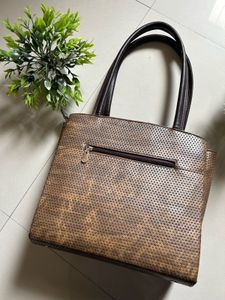 Brown Textured Leather Shoulder Bag