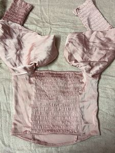 Satin Ruched Puff Sleeve Top