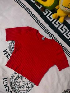 Red Ribbed Crop Top
