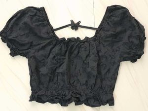 Black Puff Sleeve Butterfly Crop Top