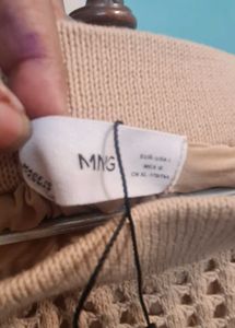 MANGO Beige Crochet Fitted Midi Skirt