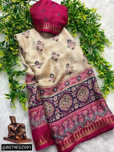 Kalamkari Ajrakh digital print saree