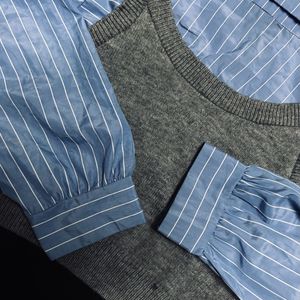 Striped Shirt with Knit Vest