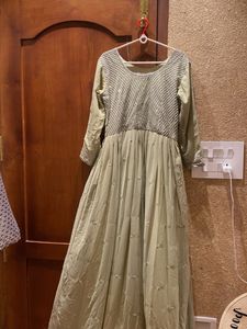 Elegant Sage Green Embellished Long Dress