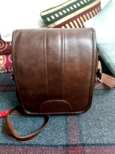 Dark Brown Leather Sling Bag Uni Sex